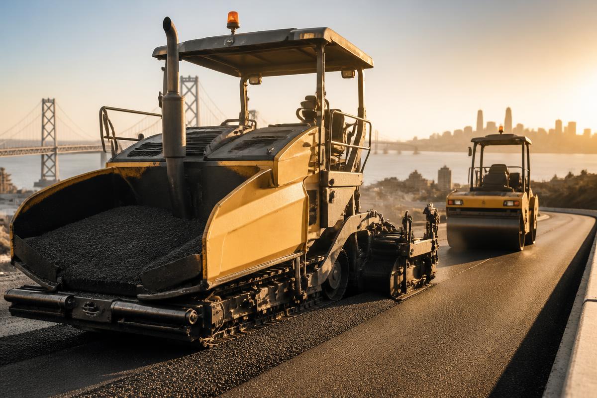 Asphalt paver on a Bay Area commercial paving project